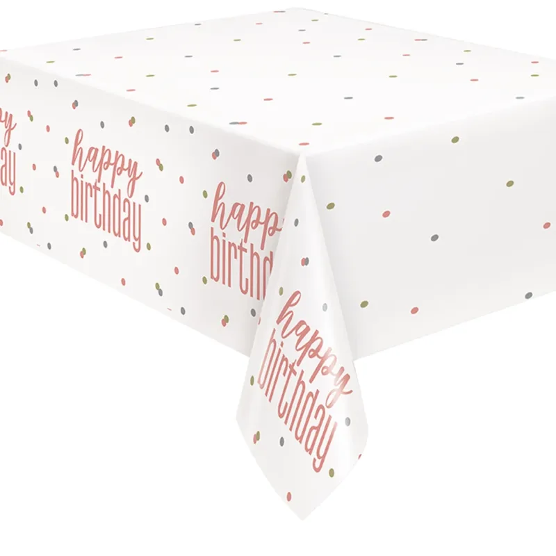 Glitz Rose Gold "Happy Birthday" Table Cover 54x84"
