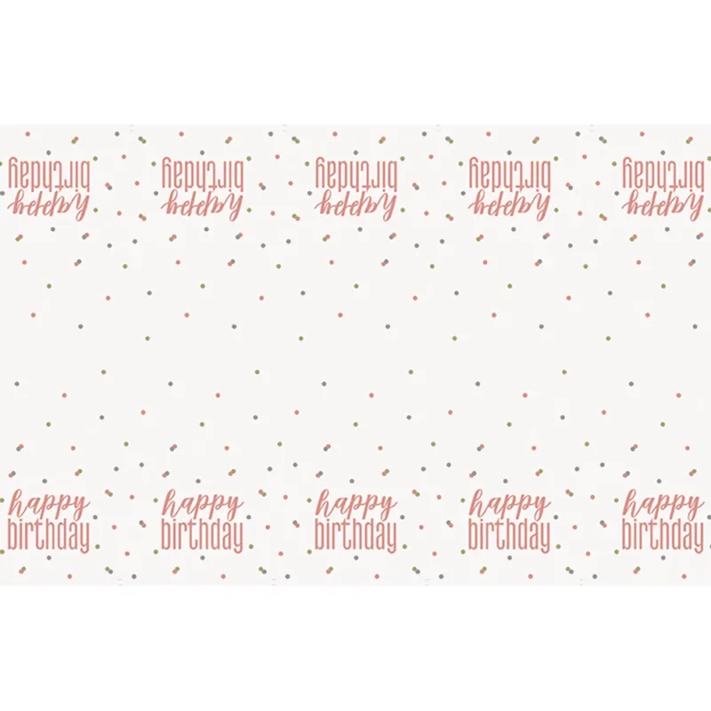 Glitz Rose Gold "Happy Birthday" Table Cover 54x84" - Image 3