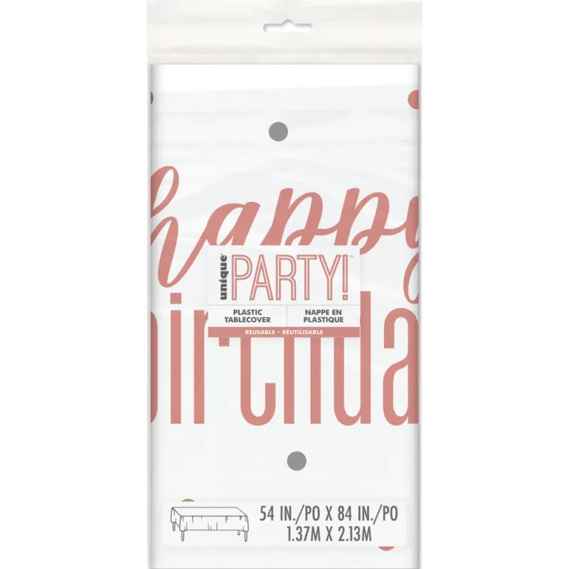 Glitz Rose Gold "Happy Birthday" Table Cover 54x84" - Image 2