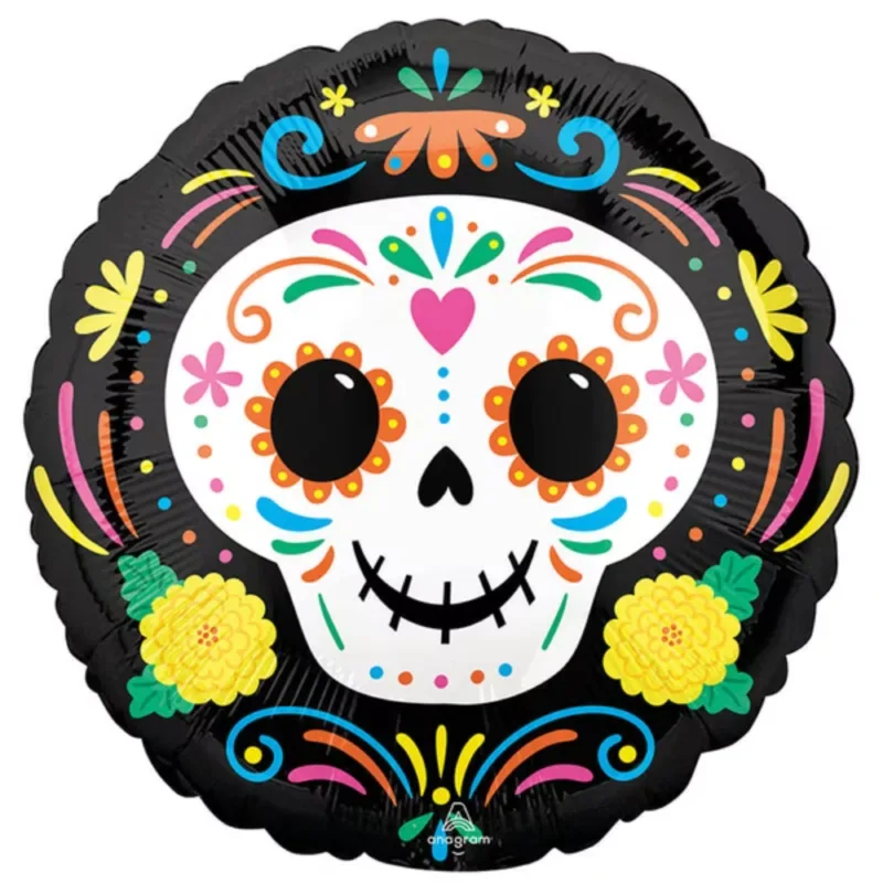 18" Cute Sugar Skull & Marigolds Balloon