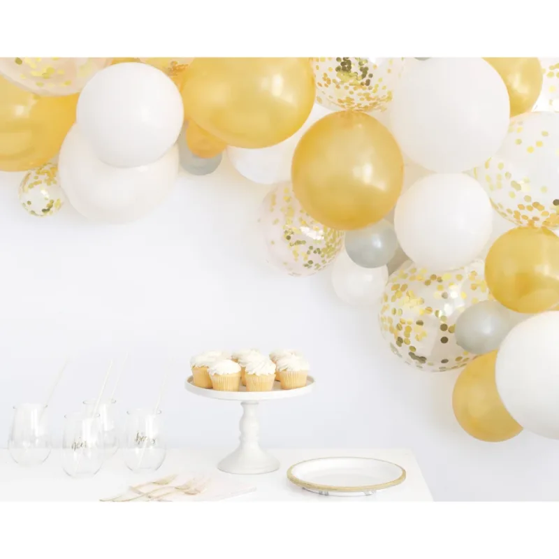 8' Gold/White/Silver/Clear Confetti Latex Balloon Arch Kit