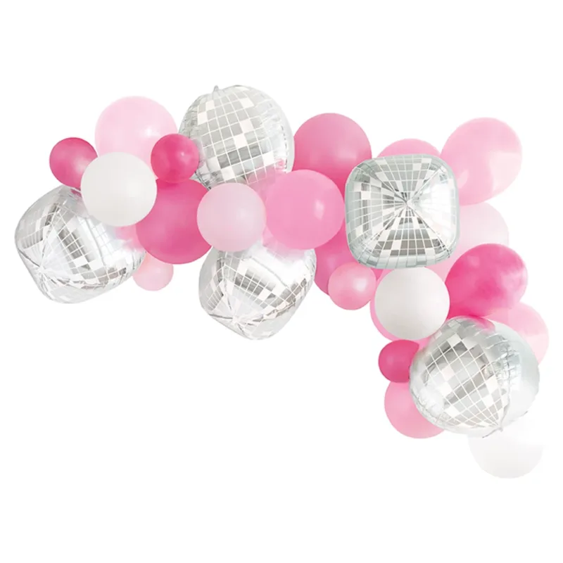 8' Pink/White/Discoball Latex Balloon Arch Kit