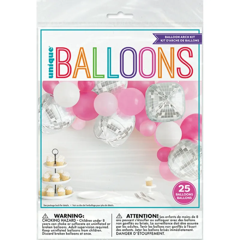 8' Pink/White/Discoball Latex Balloon Arch Kit - Image 2