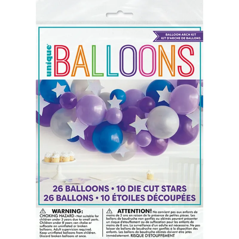 8' Purple/Royal Blue/Silver Latex Balloon Arch Kit - Image 2