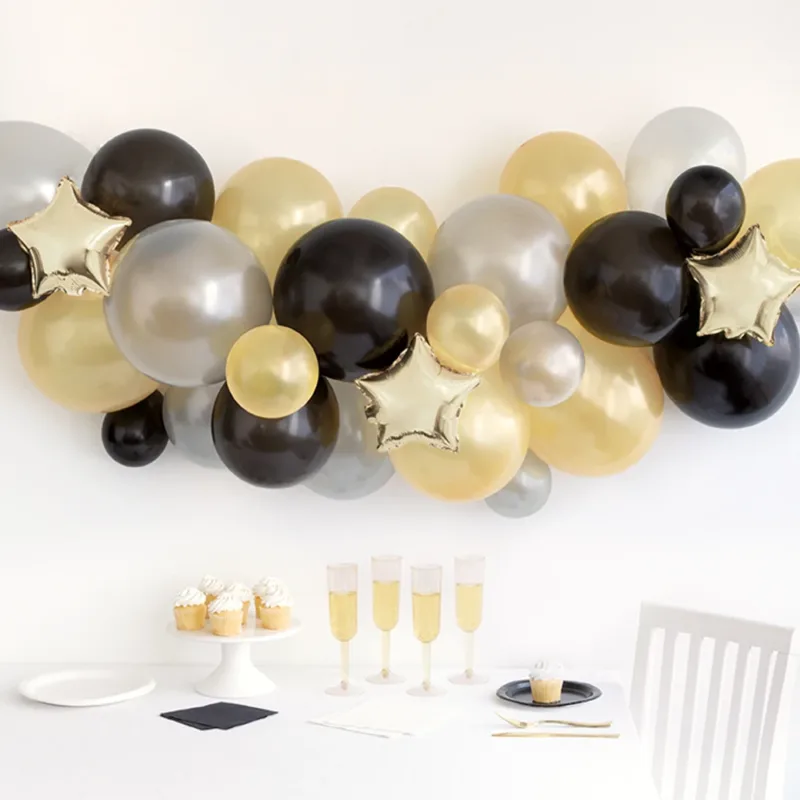 8' Gold/Silver/Black/Star Foil Latex Balloon Arch Kit