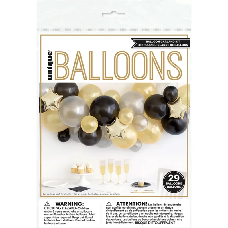 8' Gold/Silver/Black/Star Foil Latex Balloon Arch Kit - Image 2