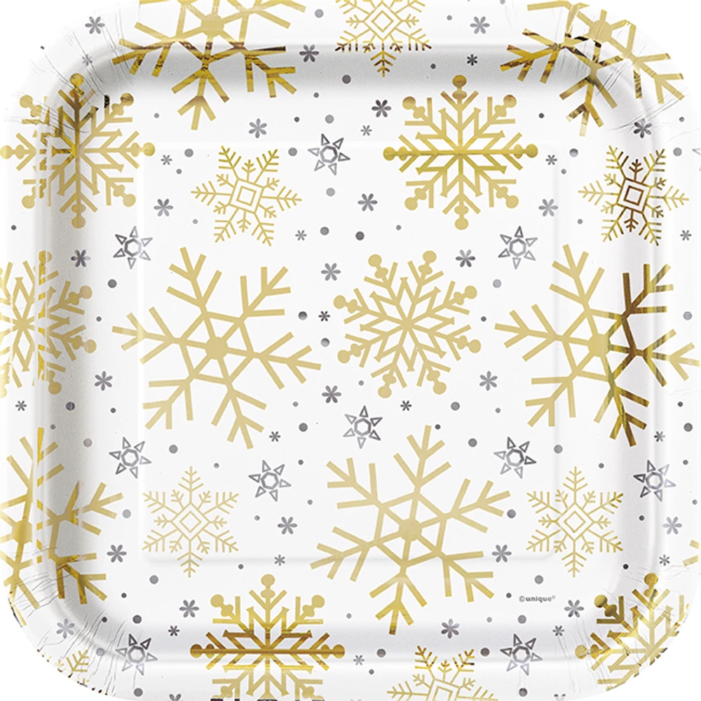 9" Silver & Gold Holiday Snowflakes Plates 8ct