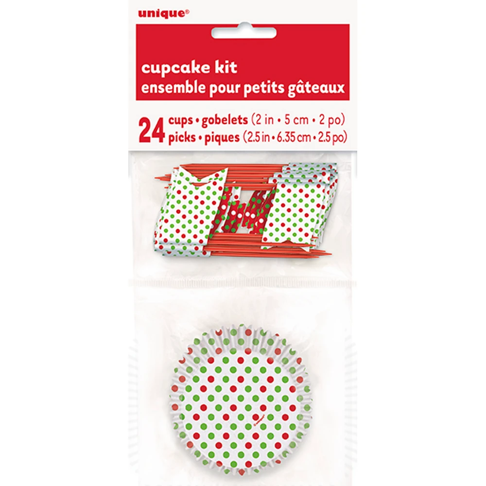 Green & Red Polka Dot Cupcake Kits 24ct