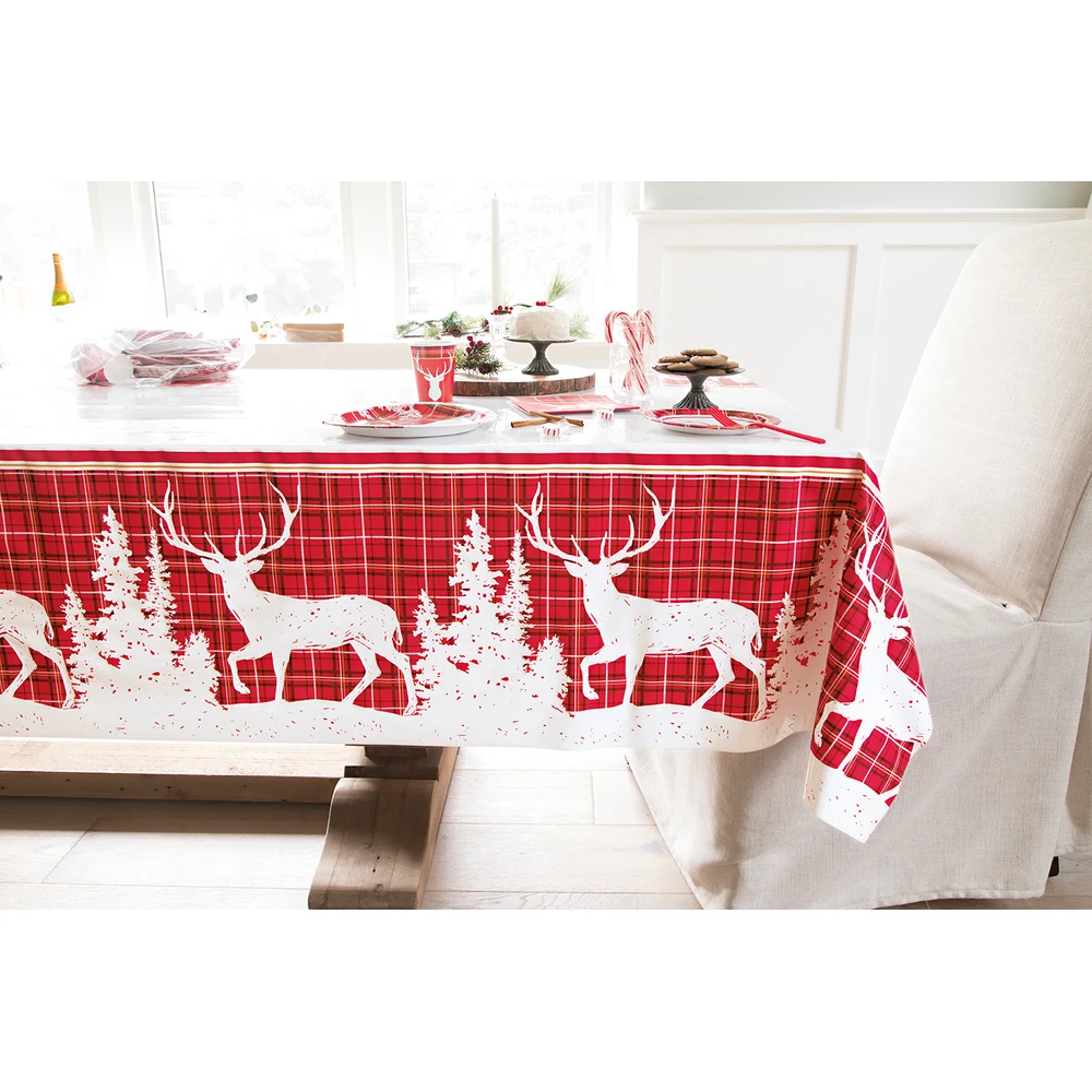 Plaid Deer Christmas Table Cover 54x84" - Image 2