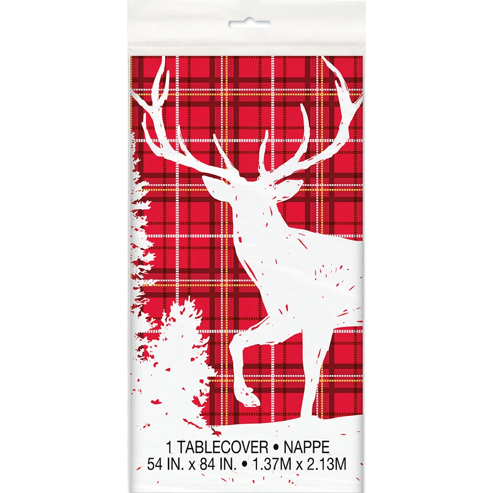 Plaid Deer Christmas Table Cover 54x84"