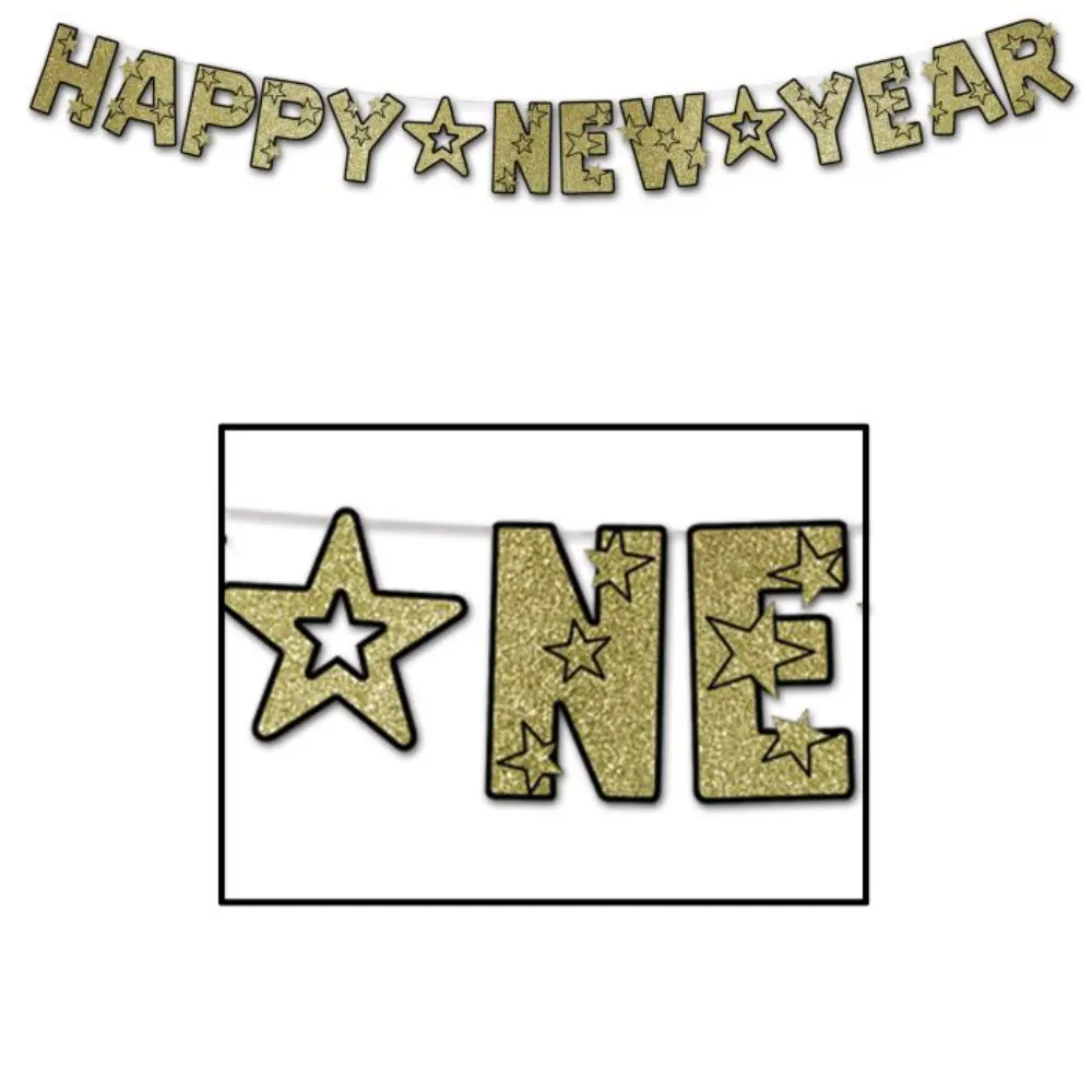 80120BKG glittered happy new year streamer