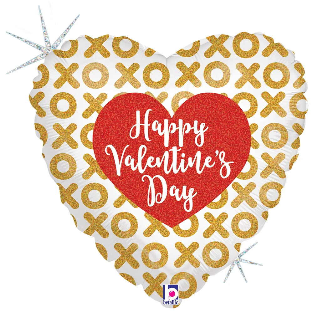 18" Glittering X and O Happy Valentines Day Balloon