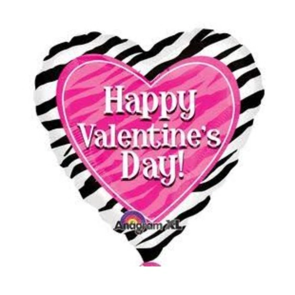 18" Happy Valentines Zebra Print Balloons