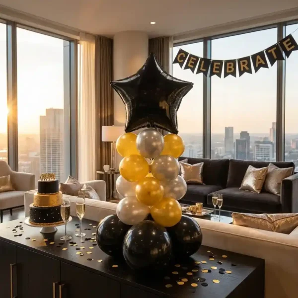 center piece black and gold with star sized