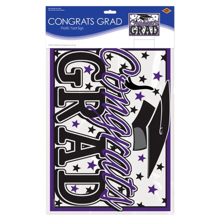 Congrats Grad Purple Yard Banner 11"x15" - Image 3