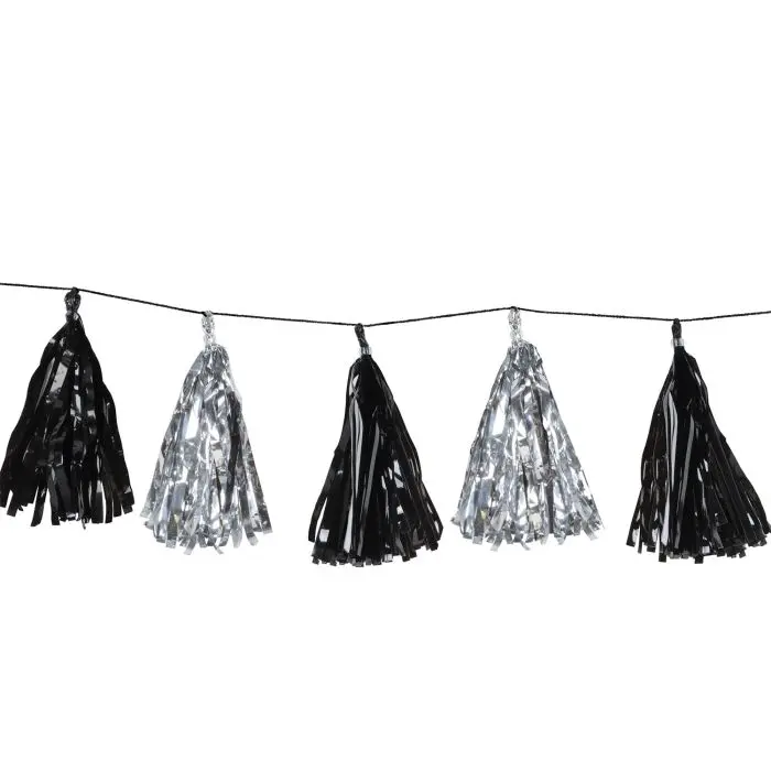 Metallic Silver & Black Tassel Garland 8ft - Image 2