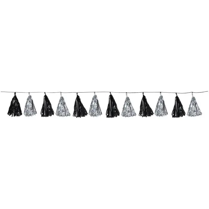 Metallic Silver & Black Tassel Garland 8ft