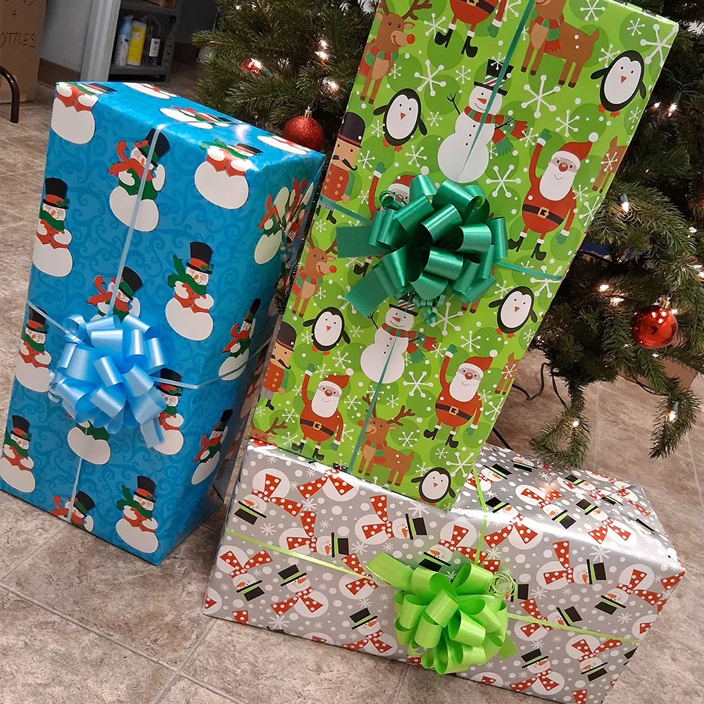 Finished gift wrapping example from Party Mart