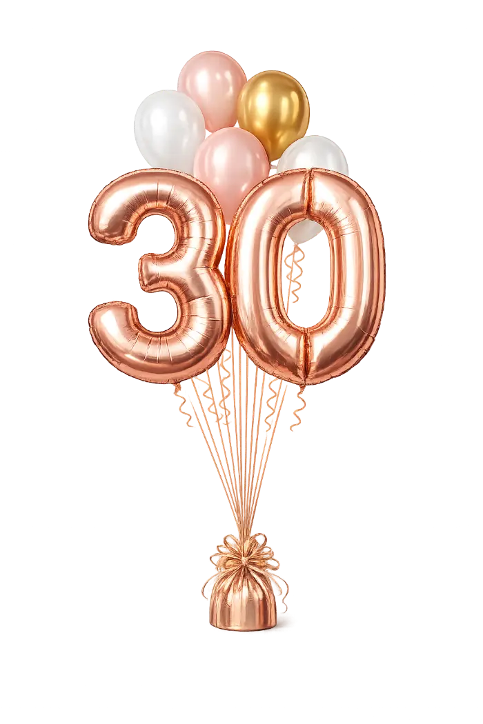 30th birthday rose gold number bouquet