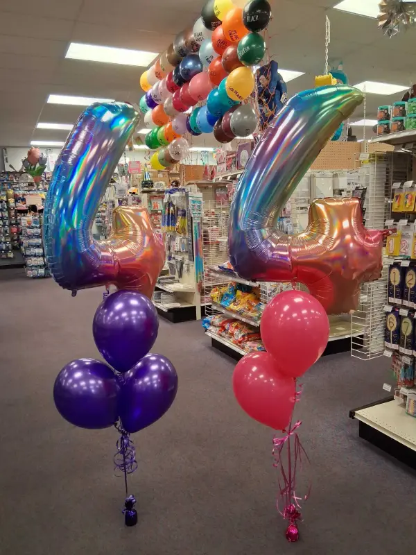 Iridescent number 44 balloon arrangement