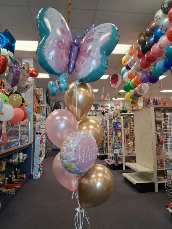 Butterfly themed birthday balloon bouquet