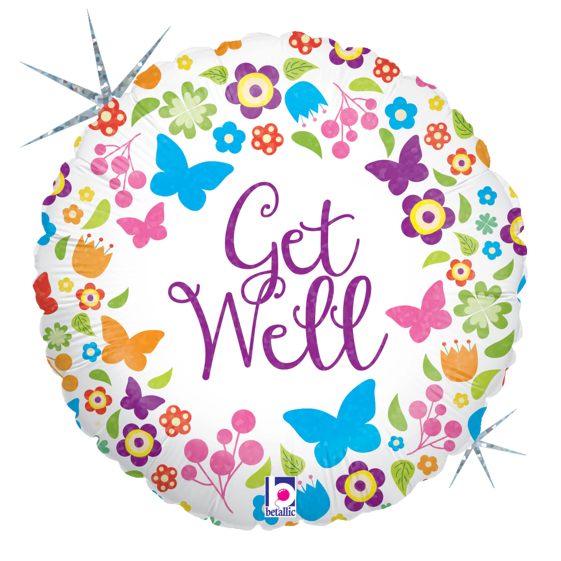 18" Get Well Butterflies & Flowers Balloon