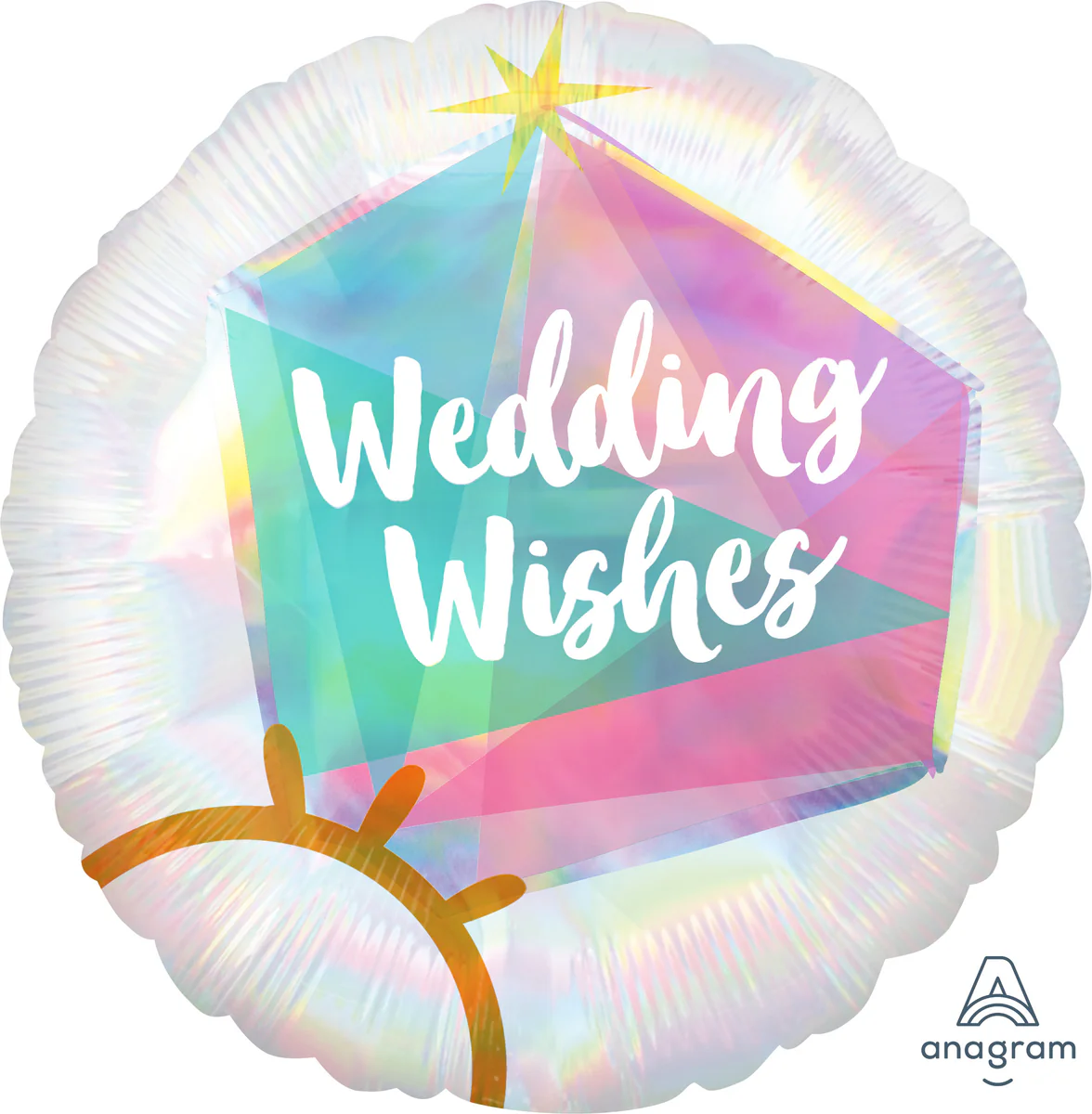 18" Iridescent Wedding Wishes Wedding Ring Balloon