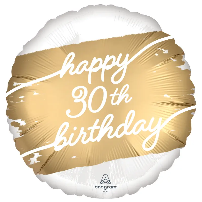 18″ Happy 30th Birthday White & Gold Balloon