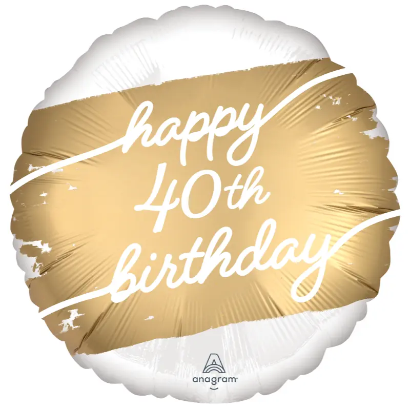 18″ Happy 40th Birthday White & Gold Balloon