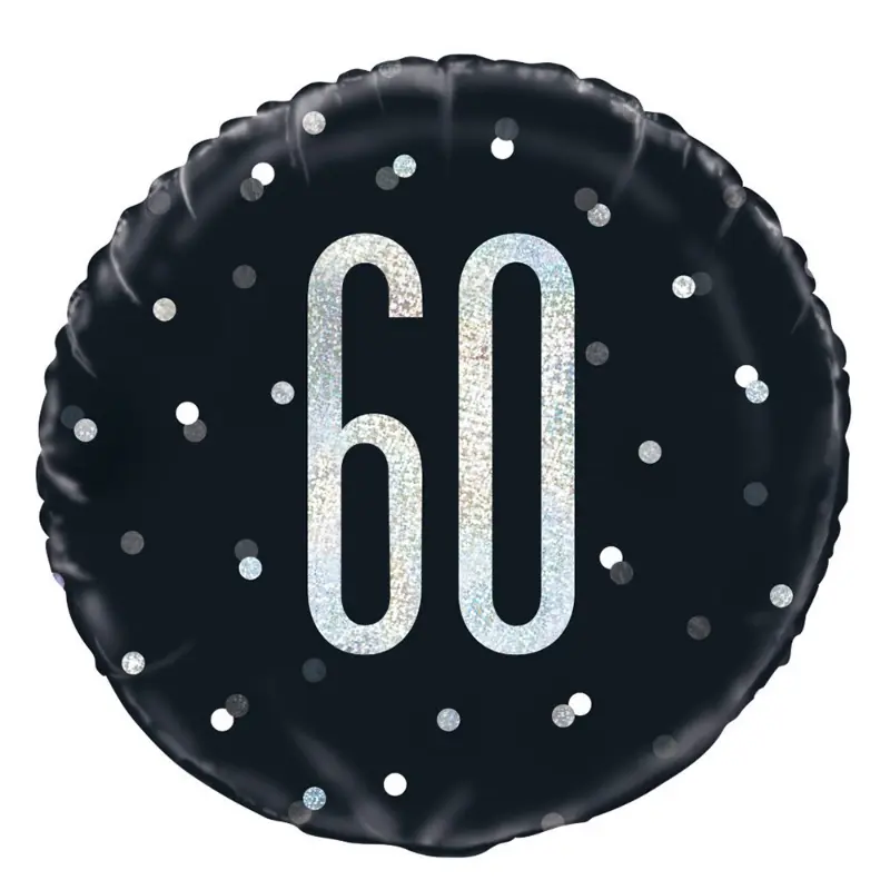 18″ 60th Birthday Black and Silver Confetti Balloon