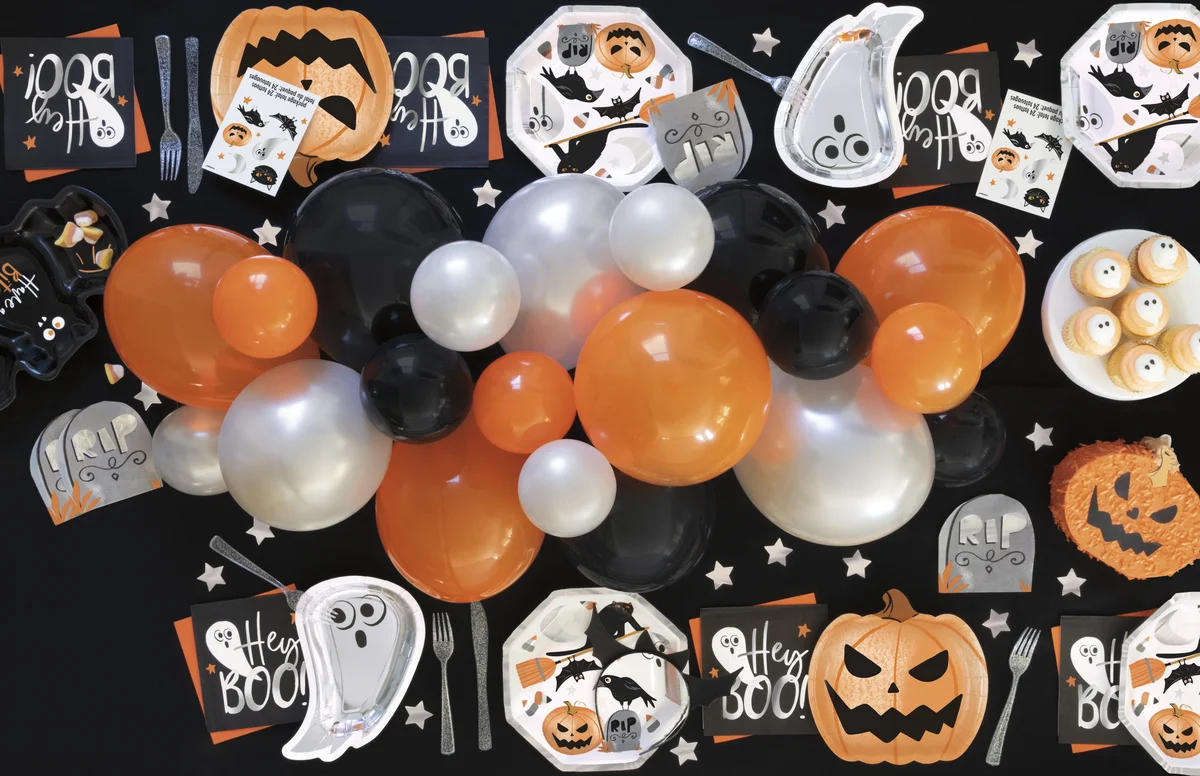 Halloween pumpkins and party decorations